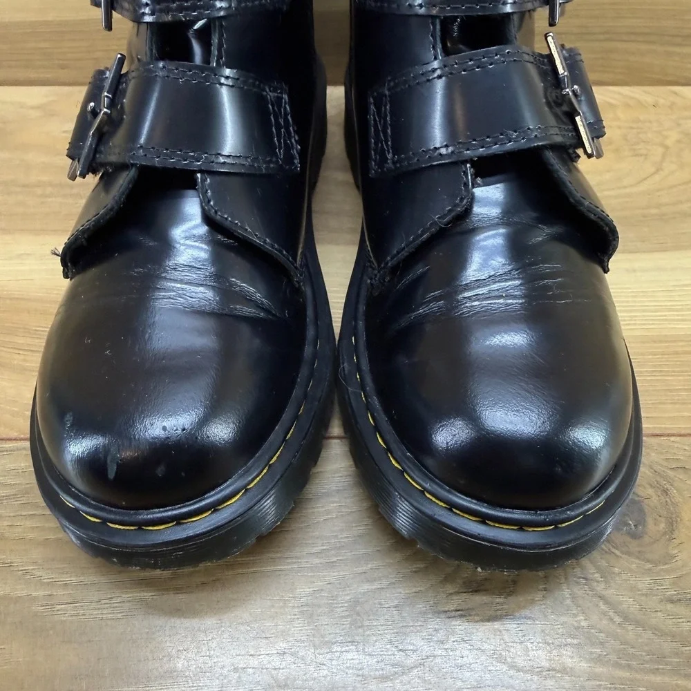 Dr Martens Devon Bex Girls Youth 4 Black Star Chunky Boots Punk Rock Metal Goth